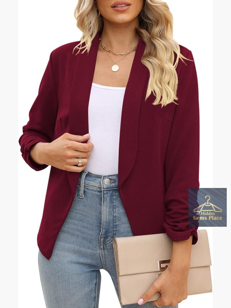Open Front 3/4 Sleeve Blazer Cardigan Jacket Work Office Suit
